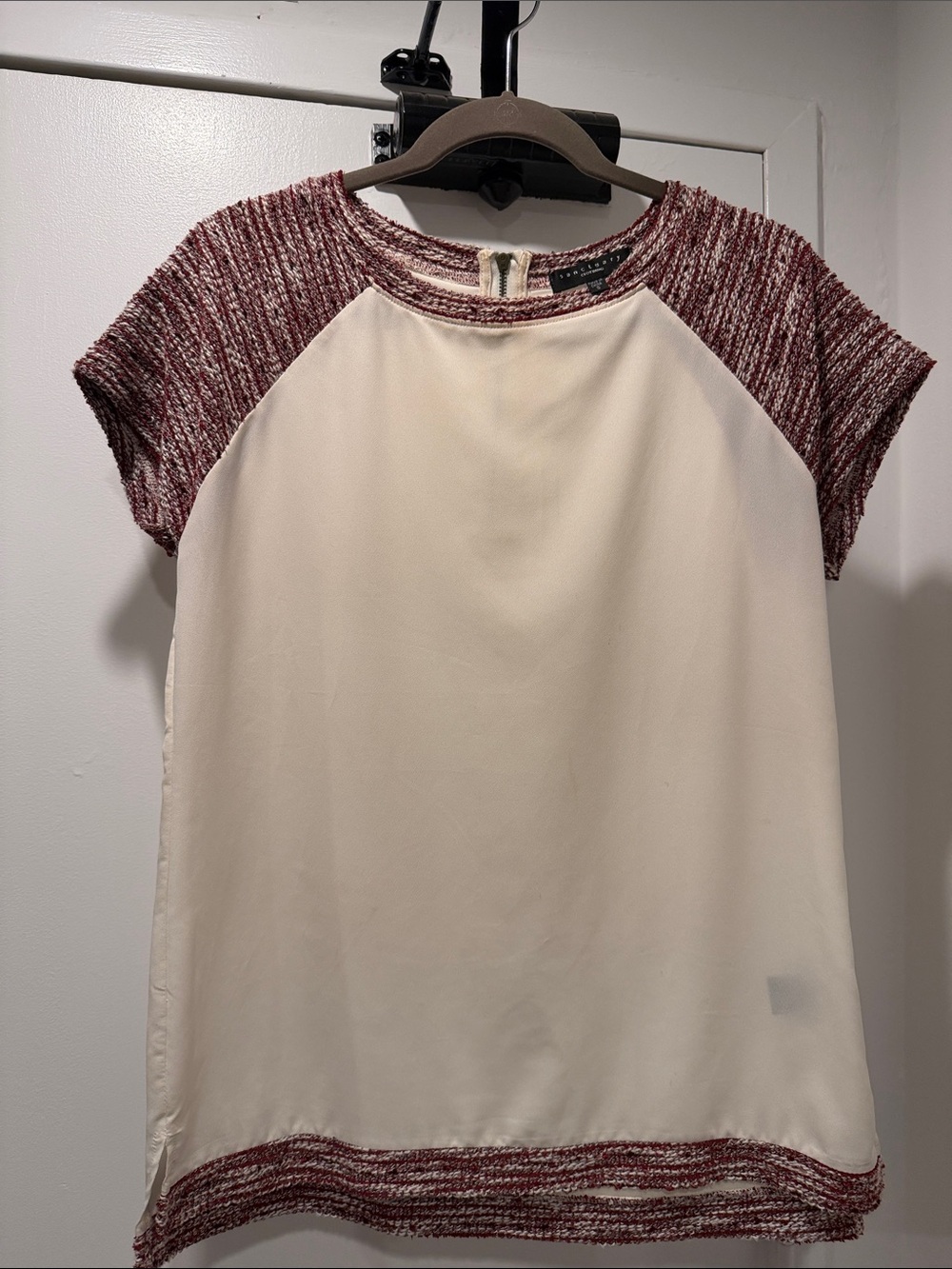 Sanctuary Cream Blouse with Burgundy Raglan Accents